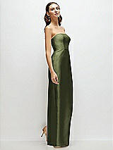 Side View Thumbnail - Olive Green Strapless Satin Column Dress with Back Slit