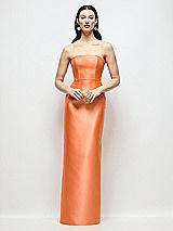 Front View Thumbnail - Portofino Orange Strapless Satin Column Dress with Back Slit