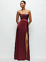 Alt View 1 Thumbnail - Cabernet A-Line Satin Maxi Dress with Convertible Off-the-Shoulder or Strapless Looks 