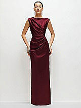 Front View Thumbnail - Cabernet High Neck Sleeveless Cap Shoulder Satin Maxi Dress