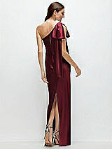 Rear View Thumbnail - Cabernet One-Shoulder Bias-Cut Satin Maxi Dress with Cascading Shoulder Bow