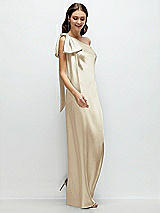Side View Thumbnail - Champagne One-Shoulder Bias-Cut Satin Maxi Dress with Cascading Shoulder Bow
