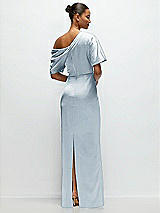 Rear View Thumbnail - Mist Asymmetrical Off-the-Shoulder Pleated Satin Maxi Dress