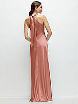 Alt View 1 Thumbnail - Desert Rose Pleated Halter Bias Satin Maxi Dress with Self-Tie Bow Back