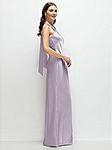 Side View Thumbnail - Lilac Haze Pleated Halter Bias Satin Maxi Dress with Self-Tie Bow Back