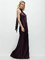 Side View Thumbnail - Deep Plum Stand Collar Bias Satin Maxi Dress with Self-Tie Bow Back