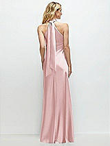 Alt View 1 Thumbnail - Ballet Pink Stand Collar Bias Satin Maxi Dress with Self-Tie Bow Back