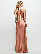 Alt View 1 Thumbnail - Copper Penny Stand Collar Bias Satin Maxi Dress with Self-Tie Bow Back