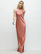 Front View Thumbnail - Desert Rose Stand Collar Bias Satin Maxi Dress with Self-Tie Bow Back