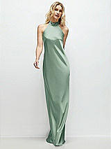 Front View Thumbnail - Seagrass Stand Collar Bias Satin Maxi Dress with Self-Tie Bow Back