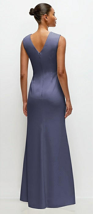 green emerald velvet dress Shoulder-Tie Long Satin V-Neck Prom Dress BD105 French Navy / XSmall main image 0