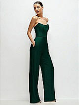 Side View Thumbnail - Hunter Green Strapless Cat-Eye Corset Crepe Wedding Jumpsuit