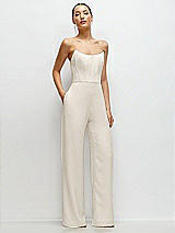 Front View Thumbnail - Ivory Strapless Cat-Eye Corset Crepe Wedding Jumpsuit