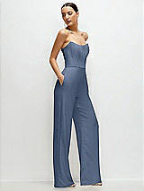 Side View Thumbnail - Larkspur Blue Strapless Cat-Eye Corset Crepe Wedding Jumpsuit