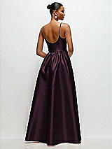Rear View Thumbnail - Deep Plum Scoop Neck Drop Basque Skirt Satin Maxi Dress with Pockets