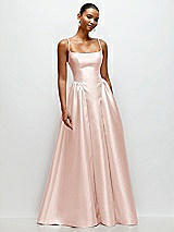 Front View Thumbnail - Blush Scoop Neck Drop Basque Skirt Satin Maxi Dress with Pockets