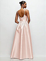 Rear View Thumbnail - Blush Scoop Neck Drop Basque Skirt Satin Maxi Dress with Pockets