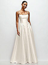 Front View Thumbnail - Ivory Scoop Neck Drop Basque Skirt Satin Maxi Dress with Pockets