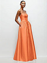 Side View Thumbnail - Portofino Orange Scoop Neck Drop Basque Skirt Satin Maxi Dress with Pockets