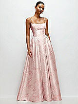 Front View Thumbnail - Bow And Blossom Print Scoop Neck Drop Basque Skirt Floral Satin Maxi Dress with Pockets