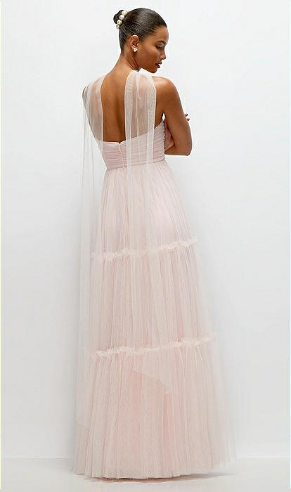 Strapless Cat-eye Neu Tulle Tiered Maxi Bridesmaid Dress With