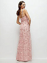 Rear View Thumbnail - Rose Shirred 3D Sequin Embroidery Floral Maxi Dress with Petal-Adorned Straps