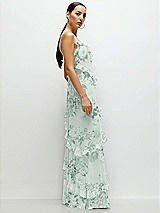 Side View Thumbnail - Mint Green Floral Asymmetrical Ruffle Chiffon Bias Slip Maxi Dress