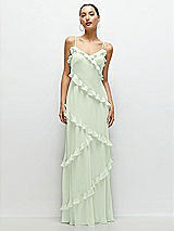Front View Thumbnail - Mint Green Asymmetrical Ruffle Chiffon Bias Slip Maxi Dress