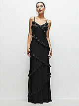 Front View Thumbnail - Black Asymmetrical Ruffle Chiffon Bias Slip Maxi Dress
