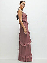 Side View Thumbnail - Rosewood Asymmetrical Ruffle Chiffon Bias Slip Maxi Dress