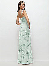 Rear View Thumbnail - Mint Green Floral Ruffle Strap Chiffon Bustier Maxi Dress with Ruffle Hem A-Line Skirt