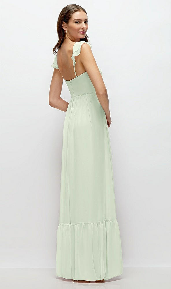 Back View - Mint Green Ruffle Strap Chiffon Bustier Maxi Dress with Ruffle Hem A-Line Skirt