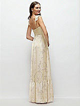 Rear View Thumbnail - Butter Yellow Floral Ruffle Strap Chiffon Bustier Maxi Dress with Ruffle Hem A-Line Skirt