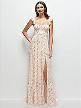 Front View Thumbnail - Coquette Floral Print Ruffle Strap Chiffon Bustier Maxi Dress with Ruffle Hem A-Line Skirt