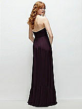 Rear View Thumbnail - Deep Plum Strapless Cat-Eye Corset Maxi Dress with Ruffle Hem A-Line Skirt