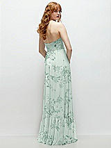 Rear View Thumbnail - Mint Green Floral Strapless Cat-Eye Corset Maxi Dress with Ruffle Hem A-Line Skirt