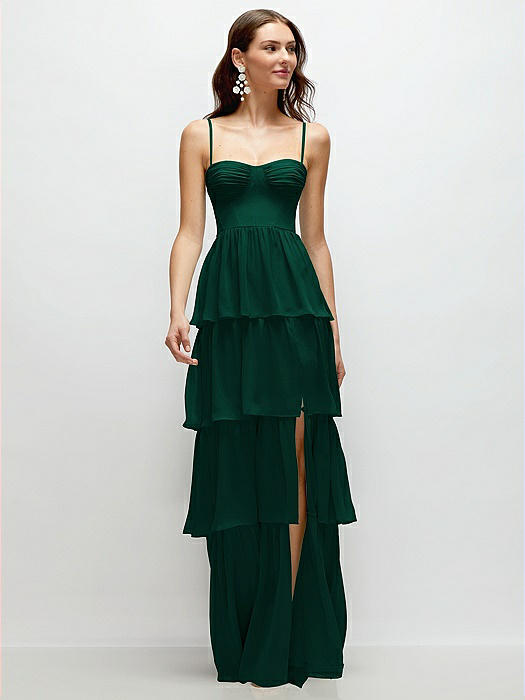 Bustier-Style Chiffon Tiered Ruffle Maxi Dress with Adjustable Straps