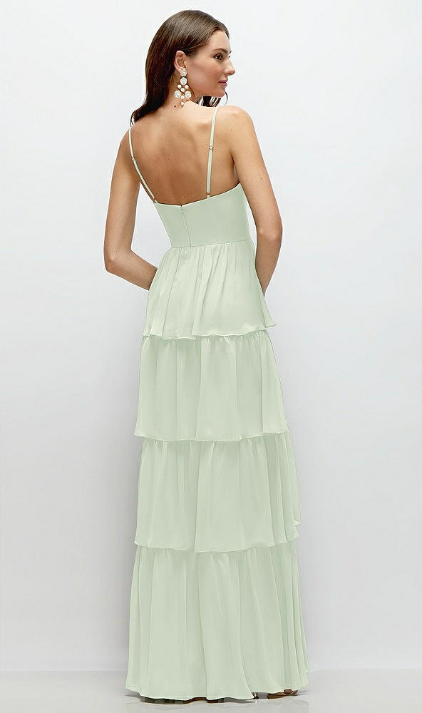 Back View - Mint Green Bustier-Style Chiffon Tiered Ruffle Maxi Dress with Adjustable Straps