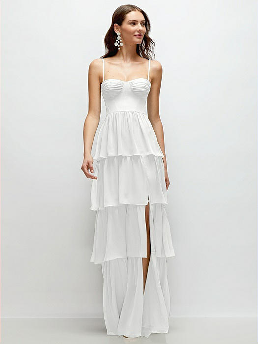 Bustier-Style Chiffon Tiered Ruffle Maxi Dress with Adjustable Straps