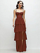 Front View Thumbnail - Auburn Moon Bustier-Style Chiffon Tiered Ruffle Maxi Dress with Adjustable Straps