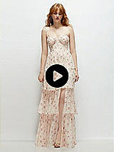 Video 1 Thumbnail - Coquette Floral Print Bustier-Style Chiffon Tiered Ruffle Maxi Dress with Adjustable Straps