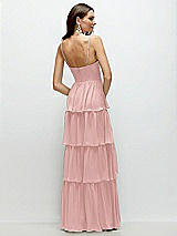 Rear View Thumbnail - Rose Bustier-Style Chiffon Tiered Ruffle Maxi Dress with Adjustable Straps