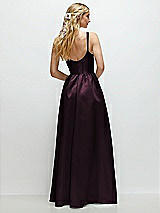 Rear View Thumbnail - Deep Plum Scoop Neck Inset Corset Satin Maxi Dress with Pockets