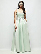 Front View Thumbnail - Mint Green Scoop Neck Inset Corset Satin Maxi Dress with Pockets