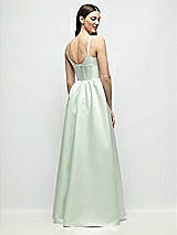 Rear View Thumbnail - Mint Green Scoop Neck Inset Corset Satin Maxi Dress with Pockets