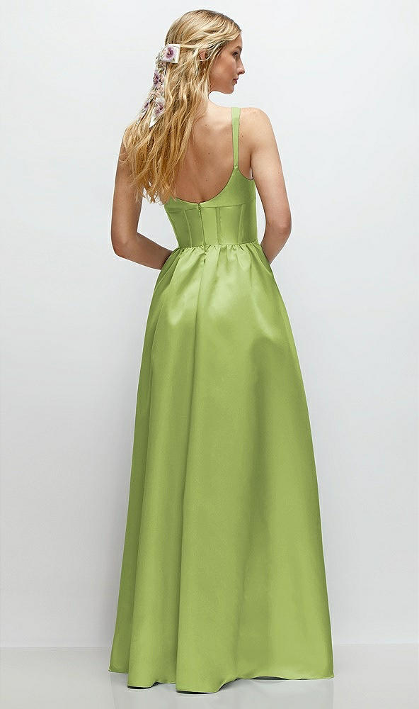 Back View - Mojito Scoop Neck Inset Corset Satin Maxi Dress with Pockets