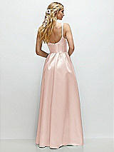Rear View Thumbnail - Blush Scoop Neck Inset Corset Satin Maxi Dress with Pockets