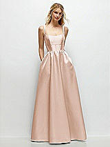 Front View Thumbnail - Cameo Scoop Neck Inset Corset Satin Maxi Dress with Pockets