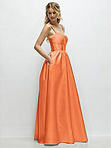 Side View Thumbnail - Portofino Orange Scoop Neck Inset Corset Satin Maxi Dress with Pockets