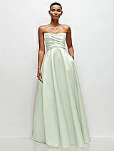 Side View Thumbnail - Mint Green Strapless Draped Cat-Eye Satin Maxi Dress with Full Skirt